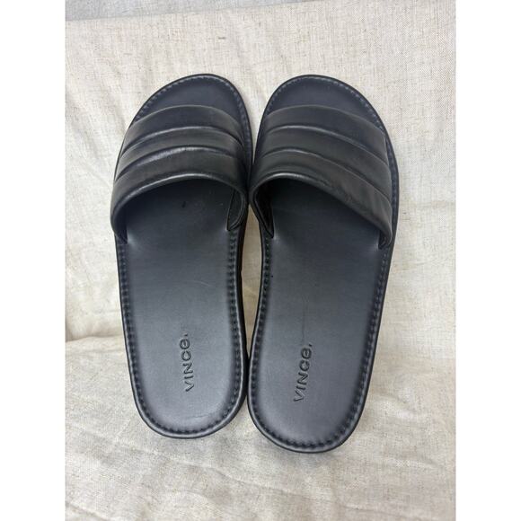 Vince Olina Black Slide Leather Sandals Size 10 EU 40 - Picture 3 of 10